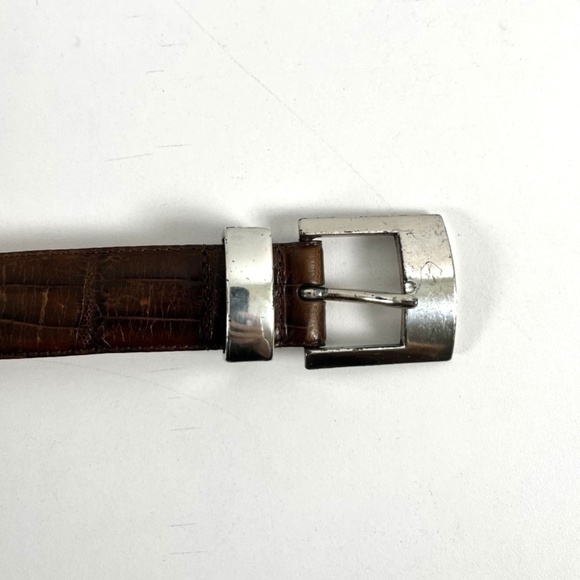 Fossil Brown Genuine Leather Croc Embossed Belt Women's Small Silver Buckle - Picture 2 of 4